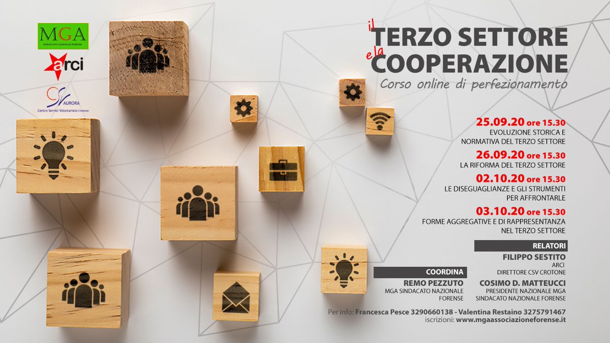 Per iscrizioni mgaassociazioneforense.it
#MGA #terzosettore #Arci #CSV
<a href="/MGAavvocati/">M.G.A. Sindacato Nazionale Forense</a> <a href="/CDMatteucci/">Cosimo D. Matteucci</a> <a href="/Francesca_Pesc/">Francesca Pesce</a> <a href="/FilippoSestito/">Carlo</a>