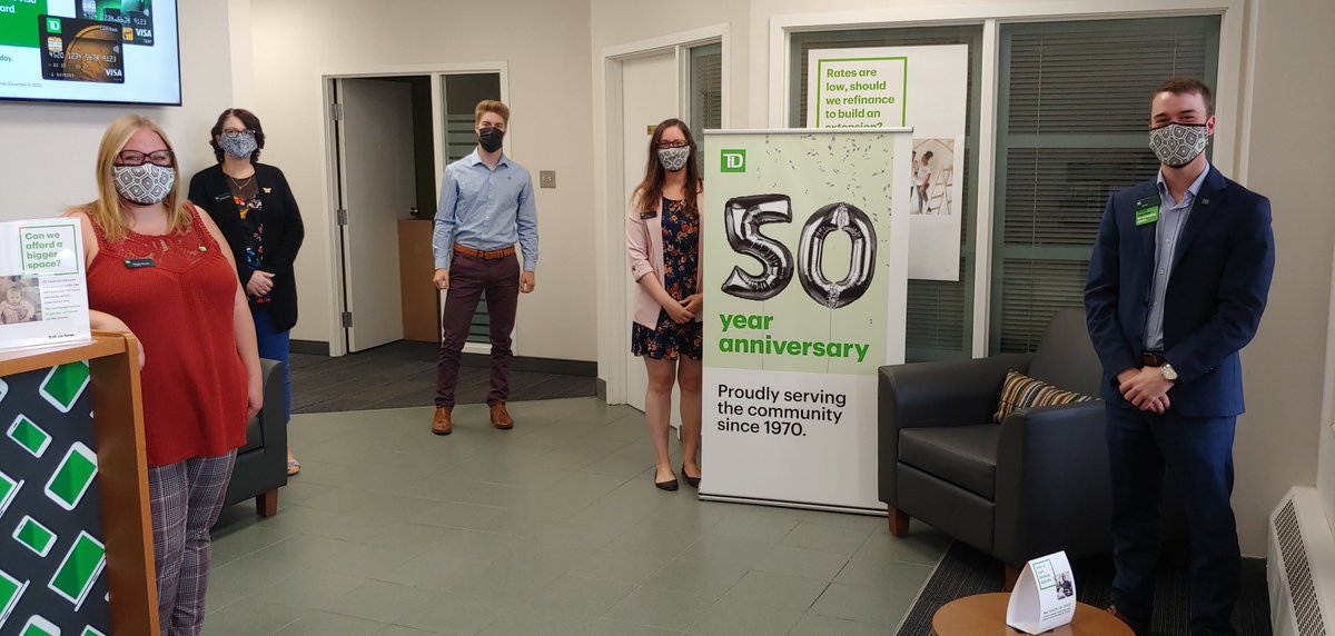 MySeamone's tweet photo. TD Canada Trust Kentville. Celebrating our 50th Anniversary, social distance style! @CatGagnon1 @MeganWoods89 @CjLeigh_TD @JennAuld @RickCorkum @DanielHornell https://t.co/dheC2PFdn6