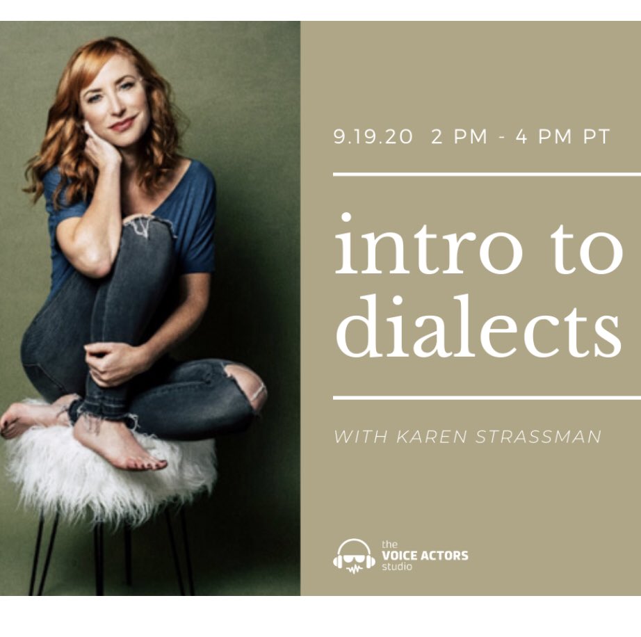 THIS SATURDAY!
For more info goto my website karenstrassman.com or @thevoiceactorstudio 💕
#accentsanddialects #accents #dialects  #voclass #actingcoach #voiceovers #accentreduction #voiceovertraining #volife #castingdirector #actingclasses #videogamelife
@DeanPanaroVO