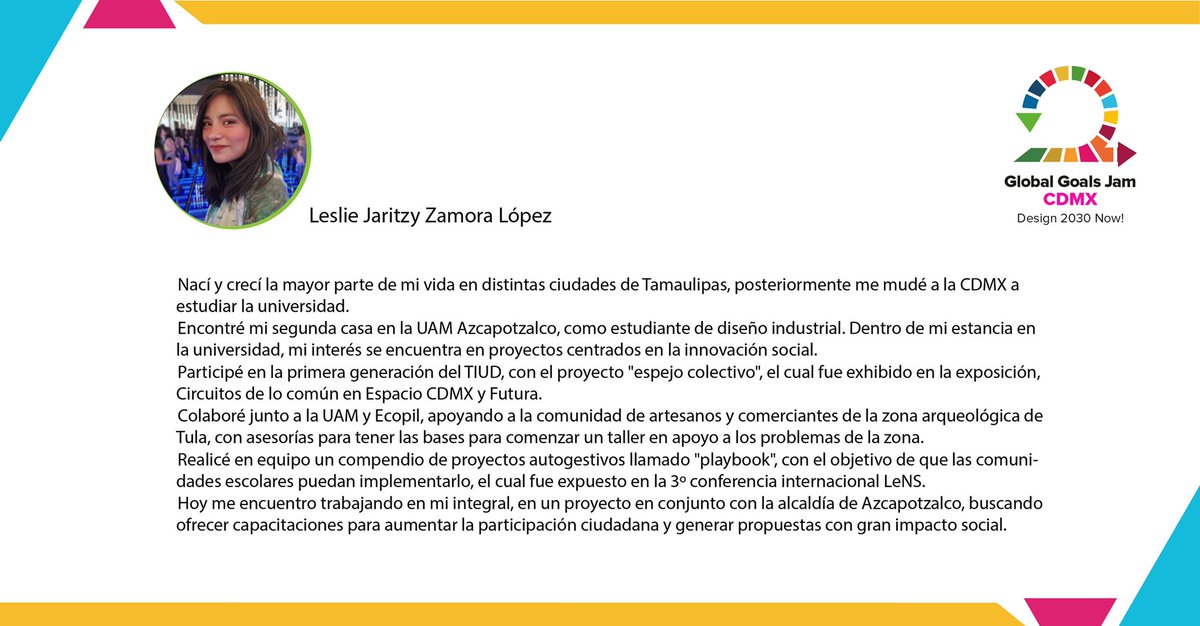 GlobalGoalsCDMX's tweet photo. ¡Les presentamos a otra de nuestras mentoras Leslie! #globalgoalscdmx
#GlobalGoalsJam #Globalgoals https://t.co/csQgi0ia0Y