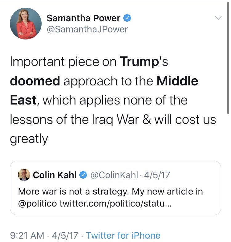ThreadWith peace breaking out across the Middle East, I figured it would be a good time to revisit all of the people who told us confidently that  @realDonaldTrump was leading us to disaster. I think some apologies are in order. What say you,  @SamanthaJPower?