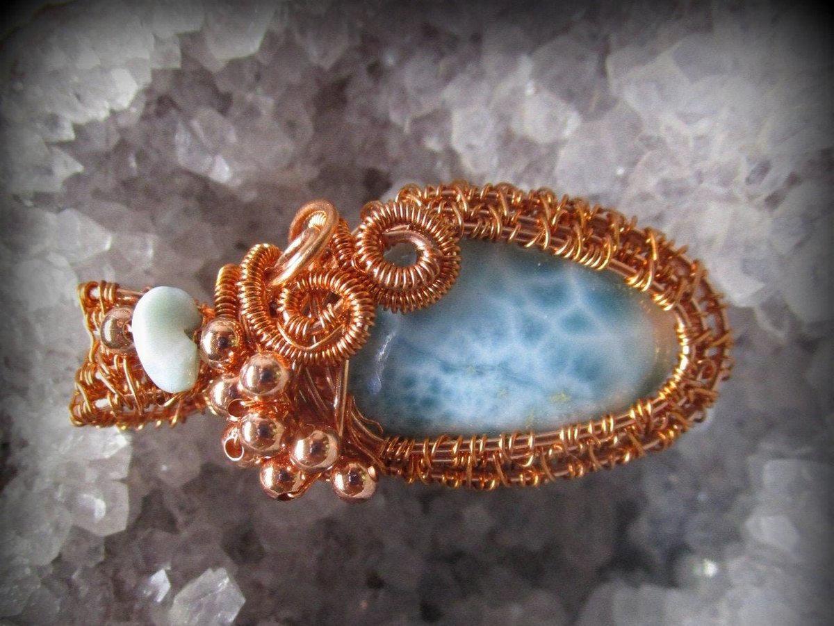 Excited to share the latest addition to my #etsy shop: Dominican Larimar in Copper Pendant etsy.me/3mqIDrC #copper #oval #beachtropical #blue #no #women #stone #bohohippie #larimar