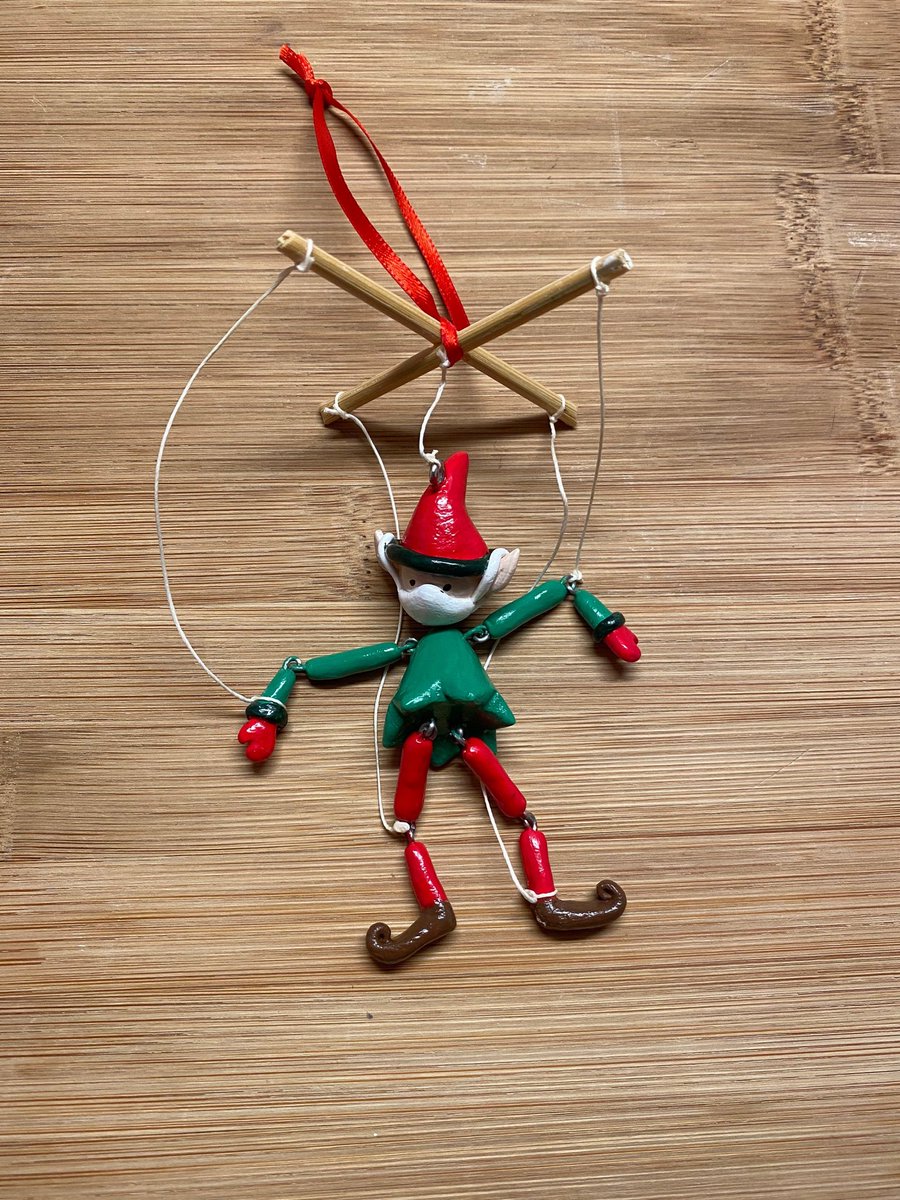 inspiredbyckc's tweet image. Marionette Ornament. Mask wearing string puppet Elf  etsy.me/3hyYMHT
#ornament #stringpuppet #puppet #marionette #christmas  #masks #MasksOff