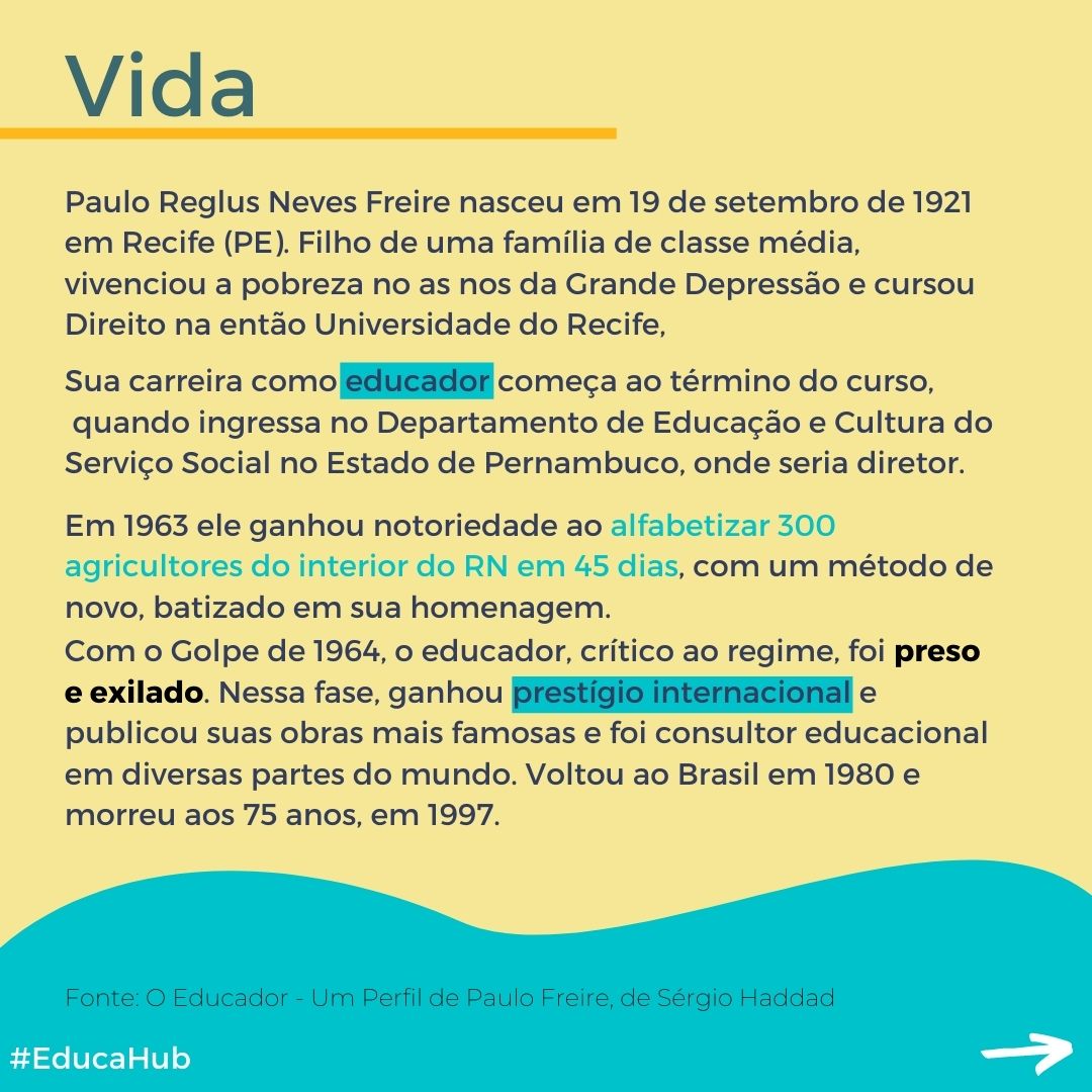 redelabipp's tweet image. Você conhece a vida e obra de Paulo Freire? 
Confira no #EducaHub de hoje!