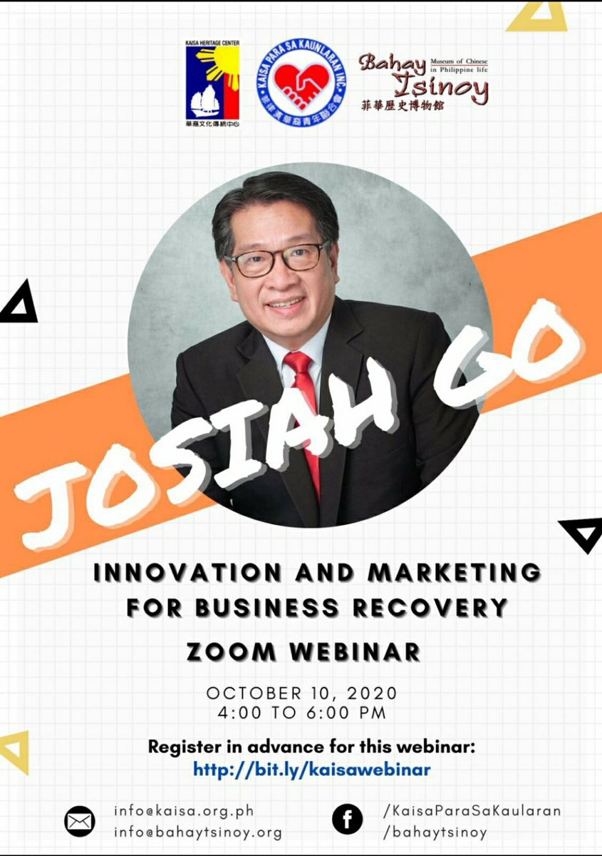 You are invited to a free webinar on Innovation and Marketing for Business Recovery by Josiah Go

Register in advance for this meeting:
bit.ly/kaisawebinar

After registering, you will receive a confirmation email containing information about joining the meeting.