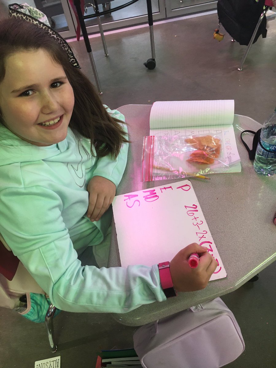 hey_yo_teach's tweet photo. What better way to practice PEMDAS than with Doritos?!? We joke about how a finished expression looks a lot like a dorito and have dubbed it the #doritoeffect not the usual Techy Tuesday... more like Tasty Tuesday!#teamECISD @BuiceElementary #InItToWinIt https://t.co/AtxvKPbeFm