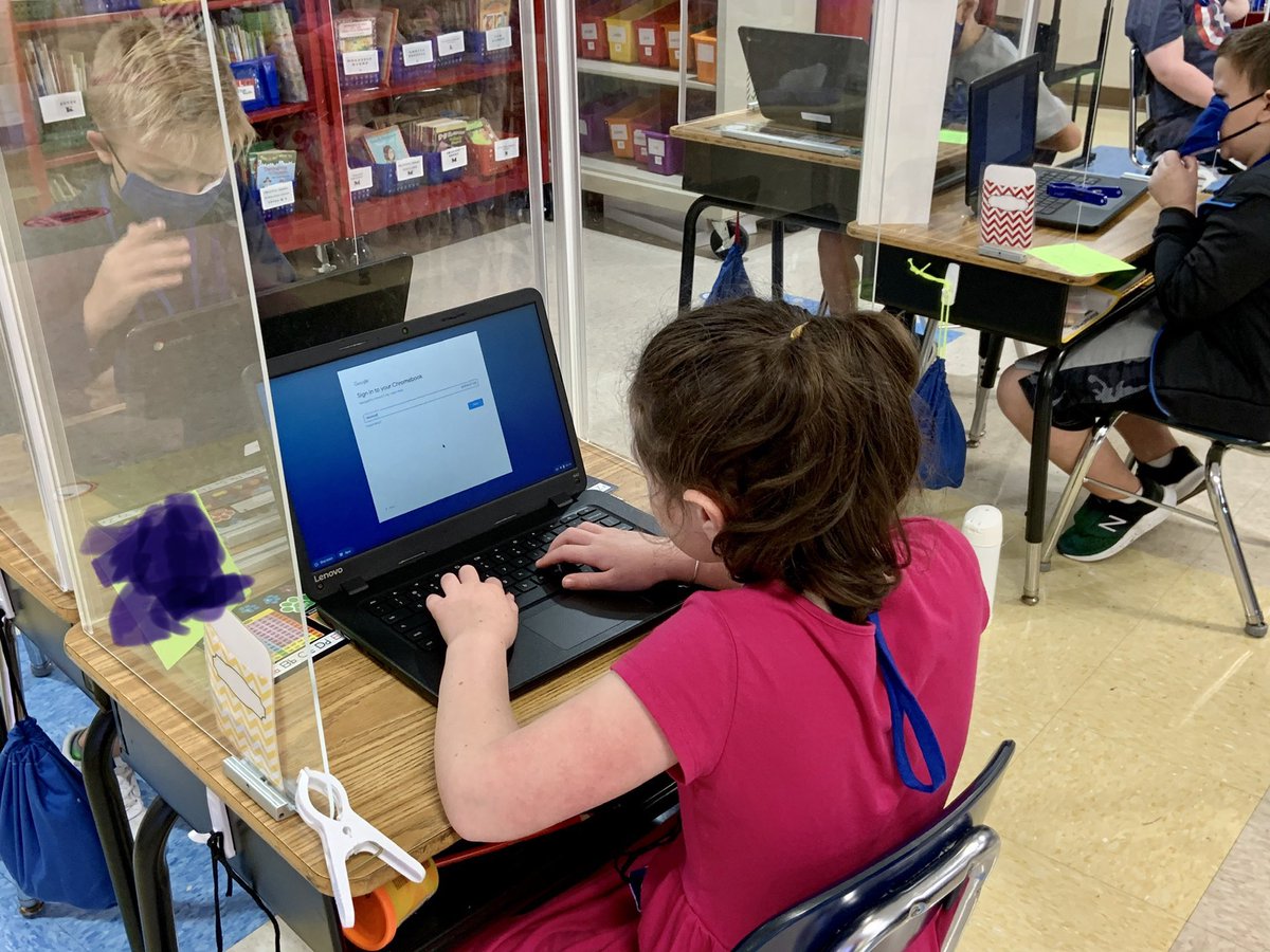 SSDITDEPT's tweet photo. Has been a busy first 8 days of school for Mrs. Chartrain... 5 schools and 12 classes means all 2nd graders are logged into their individual SSD Google Accounts. These @nsalemschool Panthers were excited to log into the Chromebook with their own account! @NSMaynard124 https://t.co/fxIigmx4yk