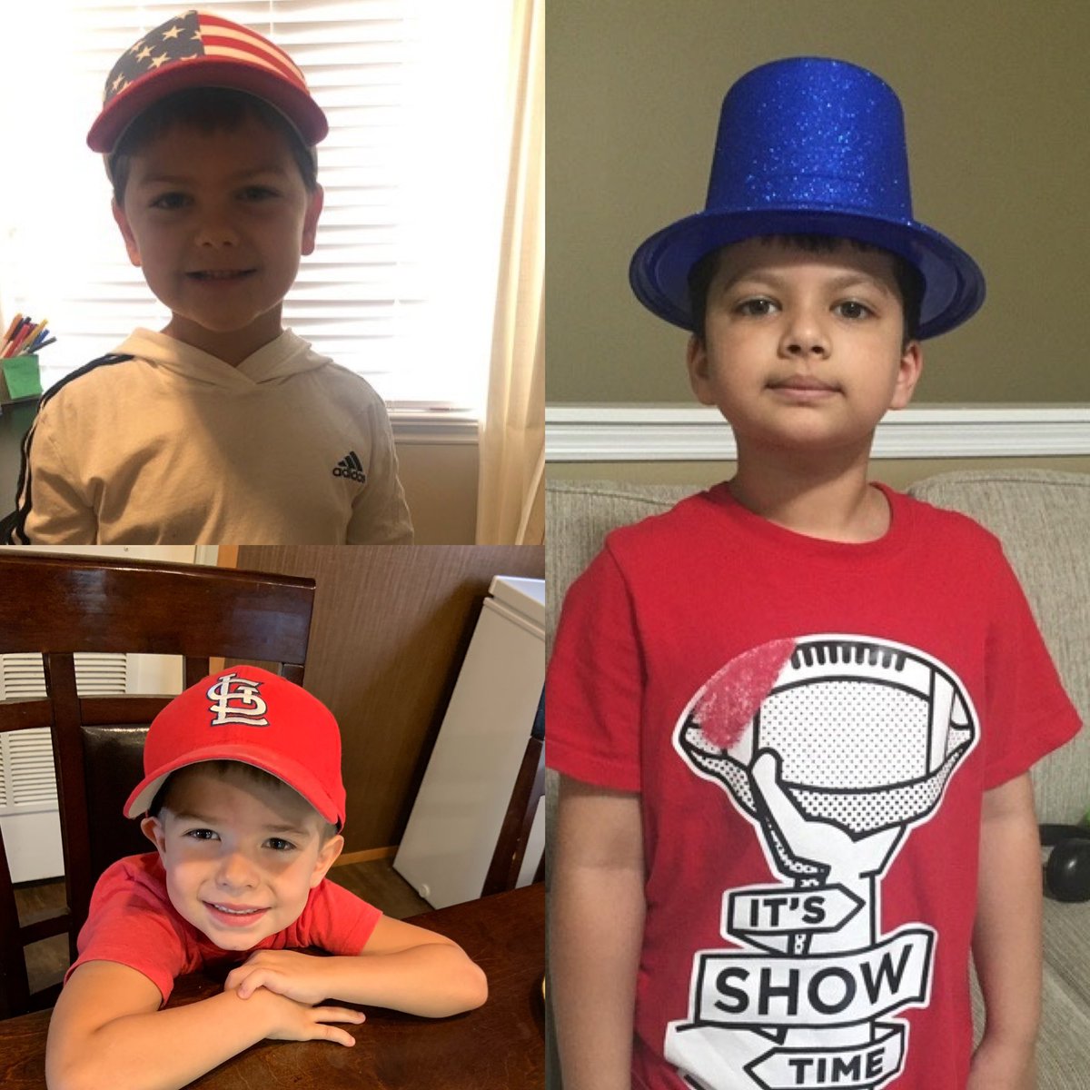 MissScottFHE's tweet photo. Some of our cool kids in their hats for hat day today! We have fun in our virtual classroom when we are bucket fillers. https://t.co/8K9dYf6hrS