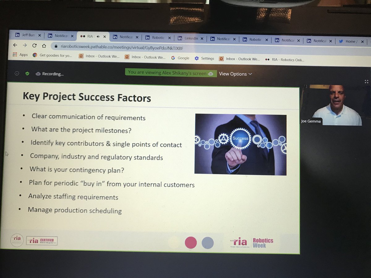 jeffburnstein's tweet image. Key project success factors now being discussed by @jgemma1 of @CalvaryRobotics during #RoboticsWeek