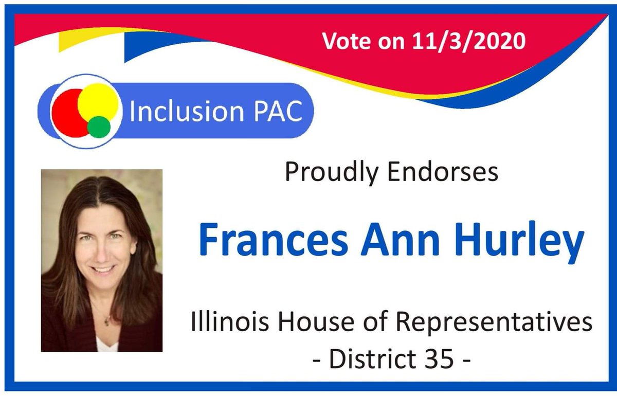 InclusionPAC's tweet photo. For more information on Inclusion PAC, visit
https://t.co/0xDZuwRHDg

Image Description: Representative Frances Ann Hurley @repfranhurley35 of District 35 is proudly endorsed by Inclusion PAC, using a photo of the candidate from the ILGA website &amp; a reminder to vote on 11/3/2020 https://t.co/XJbhixHH5n