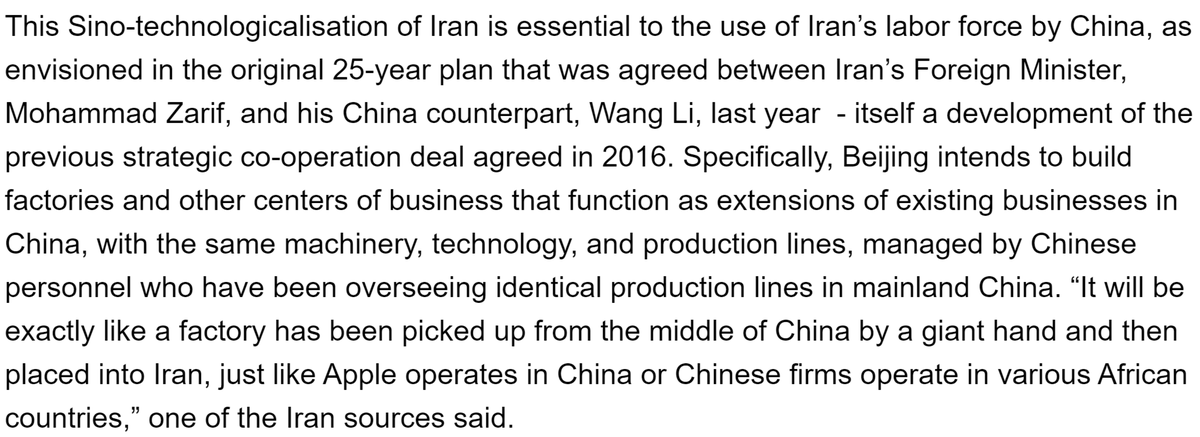 China has big plans for Iran's labor pool. Factories and businesses will be set up by China. China will electrify the Tehran-Mashad Railway. There are plans for a Tehran-Qom-Isfahan HSR with a future extension of the line to Tabriz.