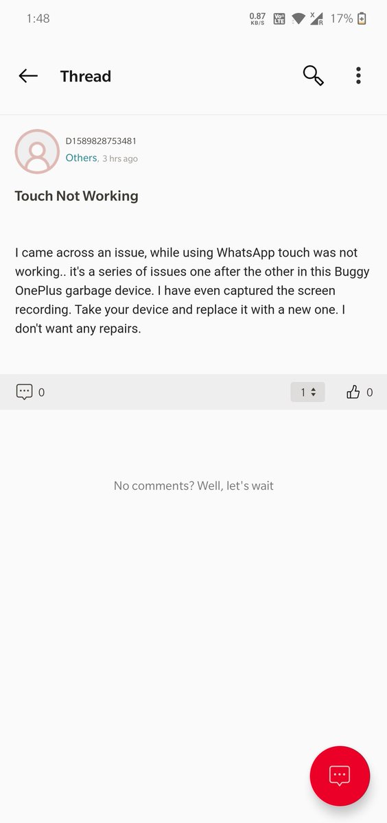 PrateekGarg2288's tweet image. @OnePlus_IN @oneplus @OnePlus_Support @PeteLau @getpeid @jagograhakjago @ConsumerReports 
OnePlus the buggy device. I'm chasing you here and their from past 11 days 😡😡
Take away your buggy garbage device, this is your OnePlus 8 flagship bug box.. very Disappointing #BanOnePlus