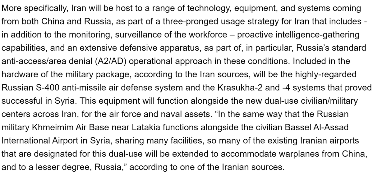 With the end of the UN arms embargo on Iran, China will be fast tracking development of a military presence in Iran. Chabahar will be developed into an Electronic Warfare Center. Russia and China will ensure the security of their investments.