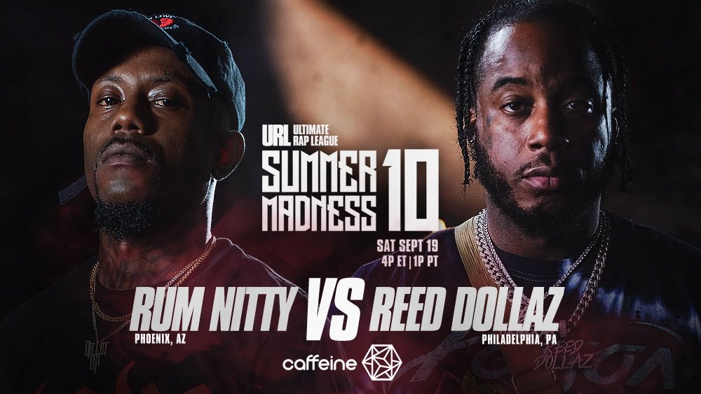 urltv's tweet photo. RUM NITTY VS REED DOLLAZ - LETS GET TO CHOPPING THIS UP!!!! WHO YOU GOT?!??! @caffeine #SMX - GOES DOWN 09/19!!!#SummerMadness10 #Caffeinetv Sign up to watch live and for free at https://t.co/ivAkHxxHvm - Follow @URLTV on Caffeine to get notified when #SMX is live. https://t.co/Lno5xcpSKa