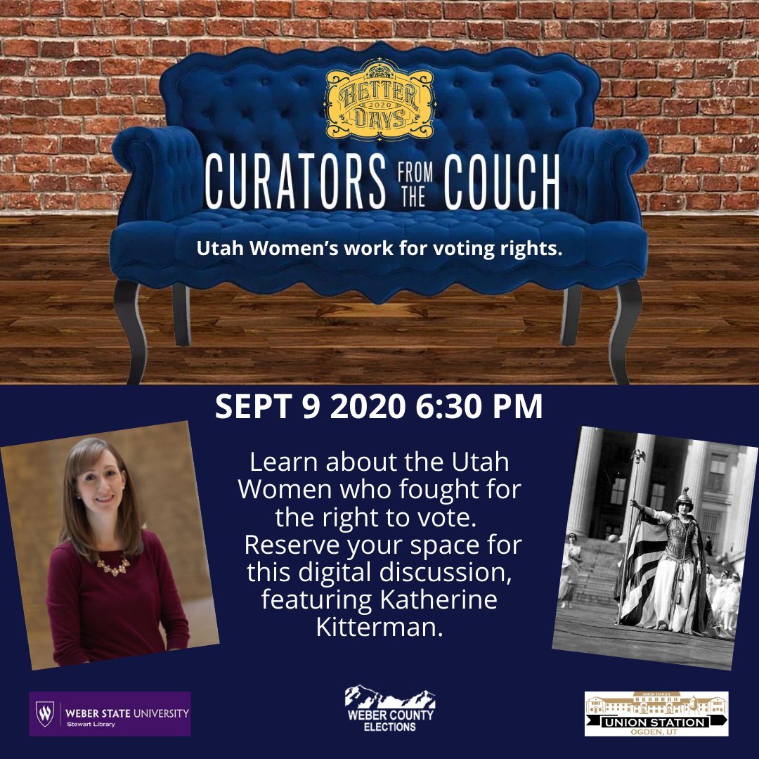 WeberElections's tweet photo. Learn about local #herstory with historian Katherine Kitterman and discover #webercounty’s suffrage history. Space is limited, reserve your spot for this digital discussion. @BetterDays2020 @KatCKitt #weberelections #stilluntamed #localhistory @weberstate
https://t.co/ihXOXXWphd https://t.co/CzvIQx2Tw9