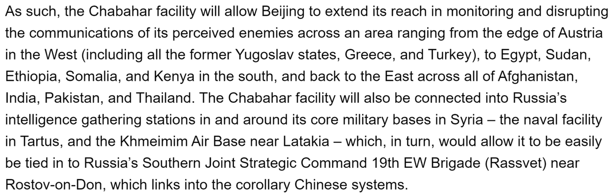 The electronic warfare center at Chabahar will be linked with Russian and Chinese EW systems.
