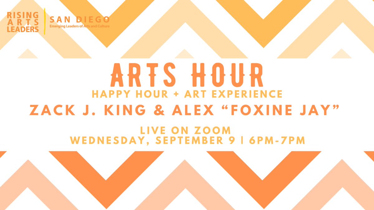 🎨🎭👩‍🎨📷 @RisingArtsSD's Arts Hour is back TOMORROW. 🎉🎉🎉Featuring 2 more incredible #SanDiego artists, Alex 'Foxine Jay' and Zack King.

Register on Zoom to access the event: us02web.zoom.us/meeting/regist… 
#artsandculture #sandiegoartists #artsleadership