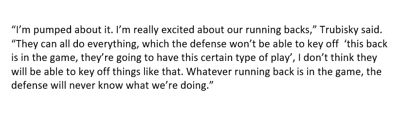 "Whatever running back is in the game, the defense will never know what we’re doing.”
