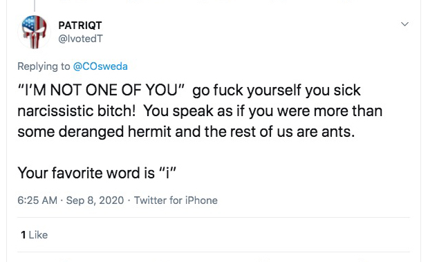 But he's lying.He lost it over my VERY FIRST TWEET.He quoted it.