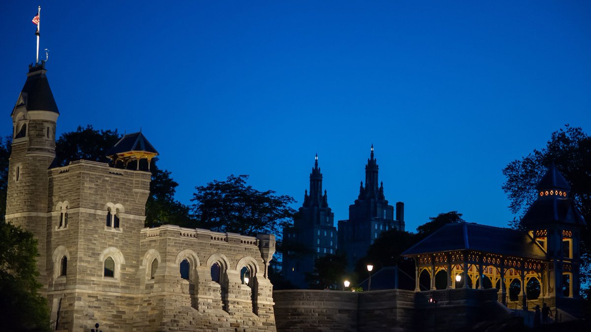Belvedere Castle in Central Park at night.