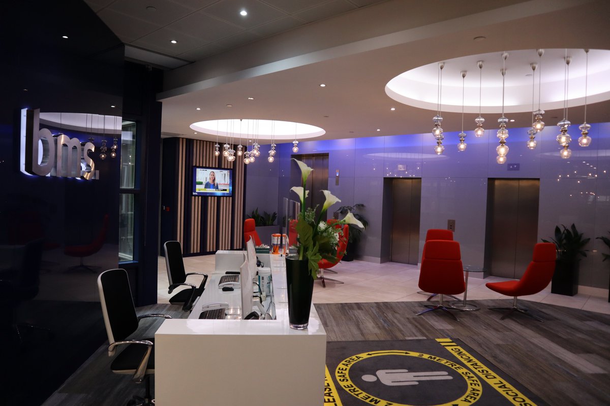 BMSGROUP's tweet photo. Welcome back! Our newly refurbished office at One America Square in London is ready, as our staff make a gradual return to the office and safely collaborate on a flexible basis #returntooffice #BMSAnywhere https://t.co/9mCe7Ypp4K