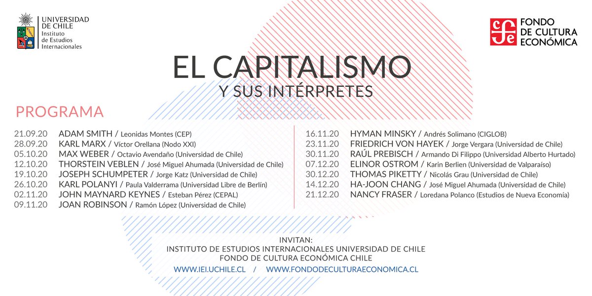 ieiuchile's tweet photo. 🔴 Te presentamos el programa del seminario "El Capitalismo y sus Intérpretes" que iniciaremos el 21 de septiembre, un ciclo gratuito organizado por el @FCEChile y el @ieiuchile.
✅ Consultas e inscripciones en: iei@uchile.cl https://t.co/7Ss1du6ngO