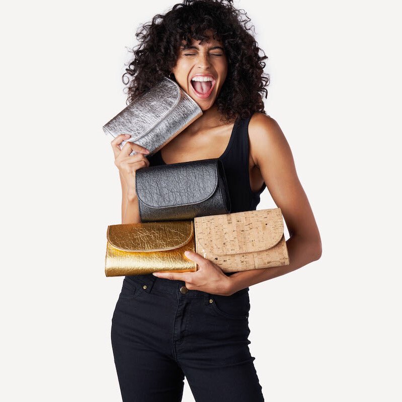 The Svala metallic Piñatex® and gold speckled cork collection is here! @PinatexOfficial (made from pineapple leaf fiber) and cork are two of our favorite, sustainable fabrics and now they are available in our classic Svala styles with a little extra sparkle. ⁣