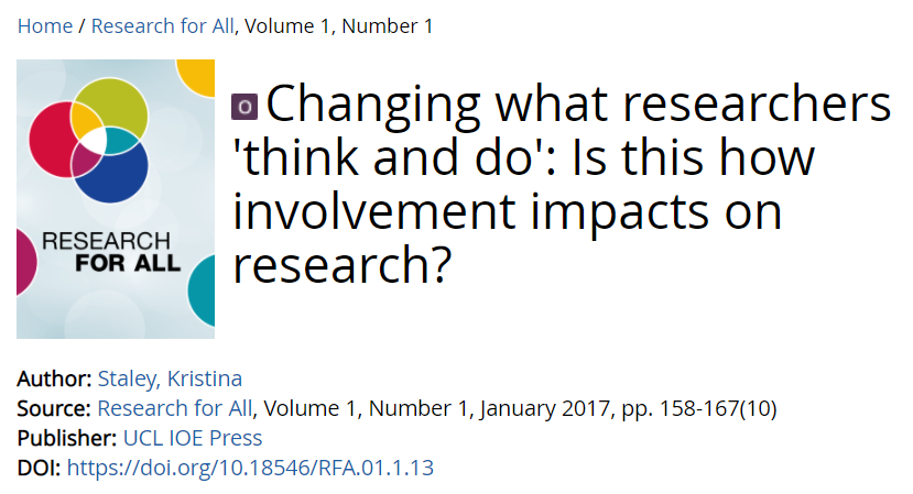 Research4A's tweet photo. Changing what researchers 'think and do': Is this how involvement impacts on research?
#ResearchInvolvement
https://t.co/ZLY3BLcovF
@NCCPE @IOE_Press https://t.co/v2RYsL9YPm