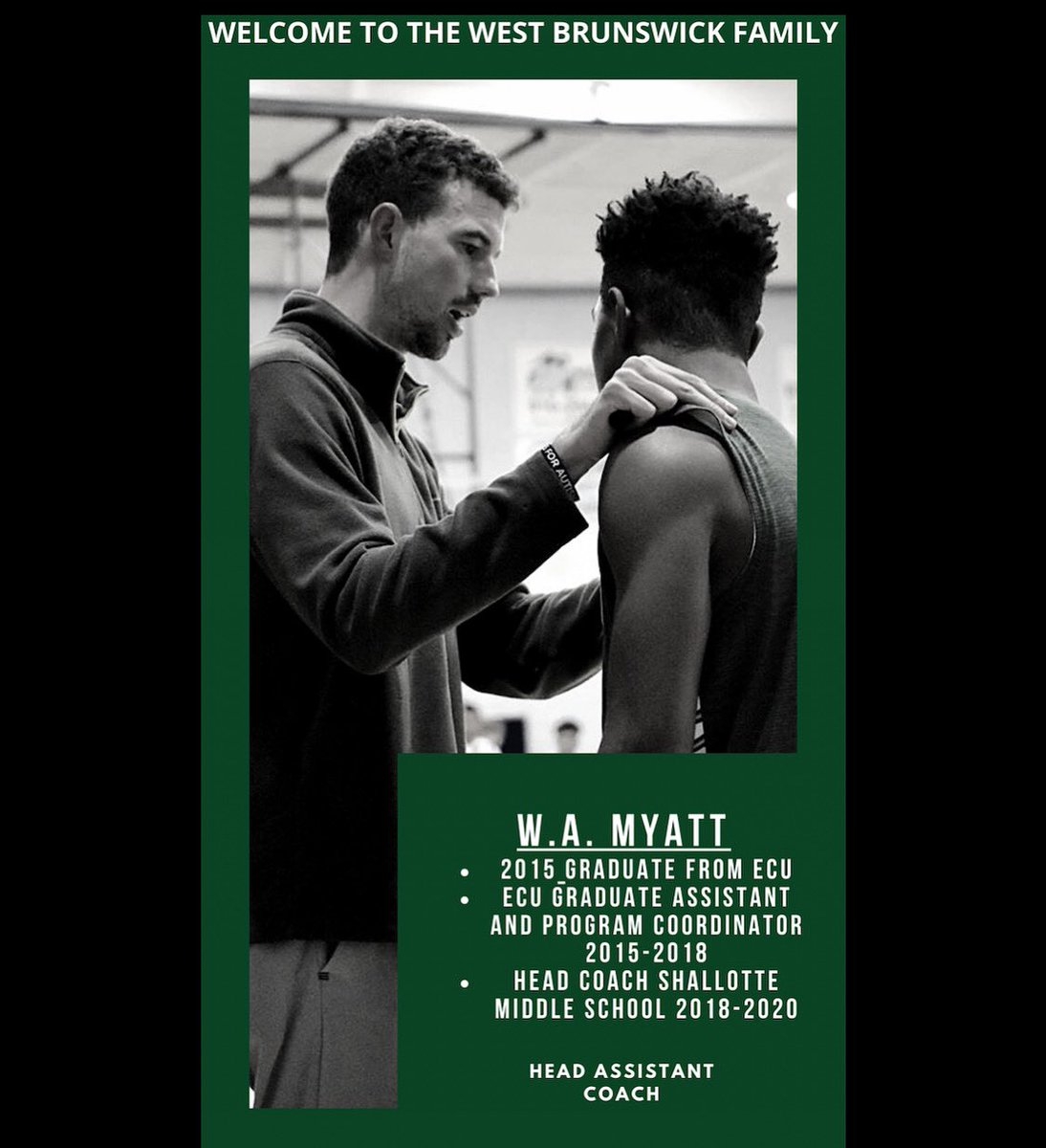 Help us welcome Coach W.A. Myatt to the West Brunswick Coaching Staff!