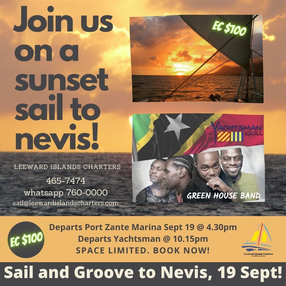 leewardcharters's tweet photo. Call your friends and book now to sail from Port Zante to Yachtsman and groove the night with Green House Band this 19th of September! 
Details: EC$100 / 19th Sept / Port Zante 4.30pm / Yachtsman 10.15pm / Open Bar on board / Covid Compliant
Bring your face mask &amp;  dancing shoes! https://t.co/rX1iH5QaQC
