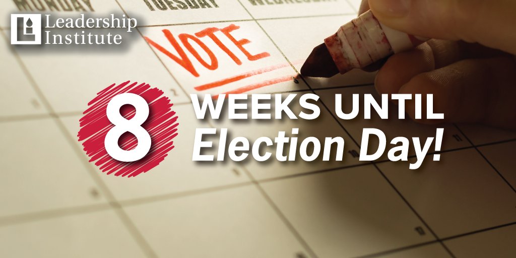 LeadershipInst's tweet photo. Can you believe Election Day is only 8 weeks away?

Join the Leadership Institute team count down to Election Day to make sure your team is prepared for everything from now to Election Day! 

#ElectionDayCountDown 

Find your teams next training ⬇ 
https://t.co/Ify6zrCUSm https://t.co/tHrFyUjo5V