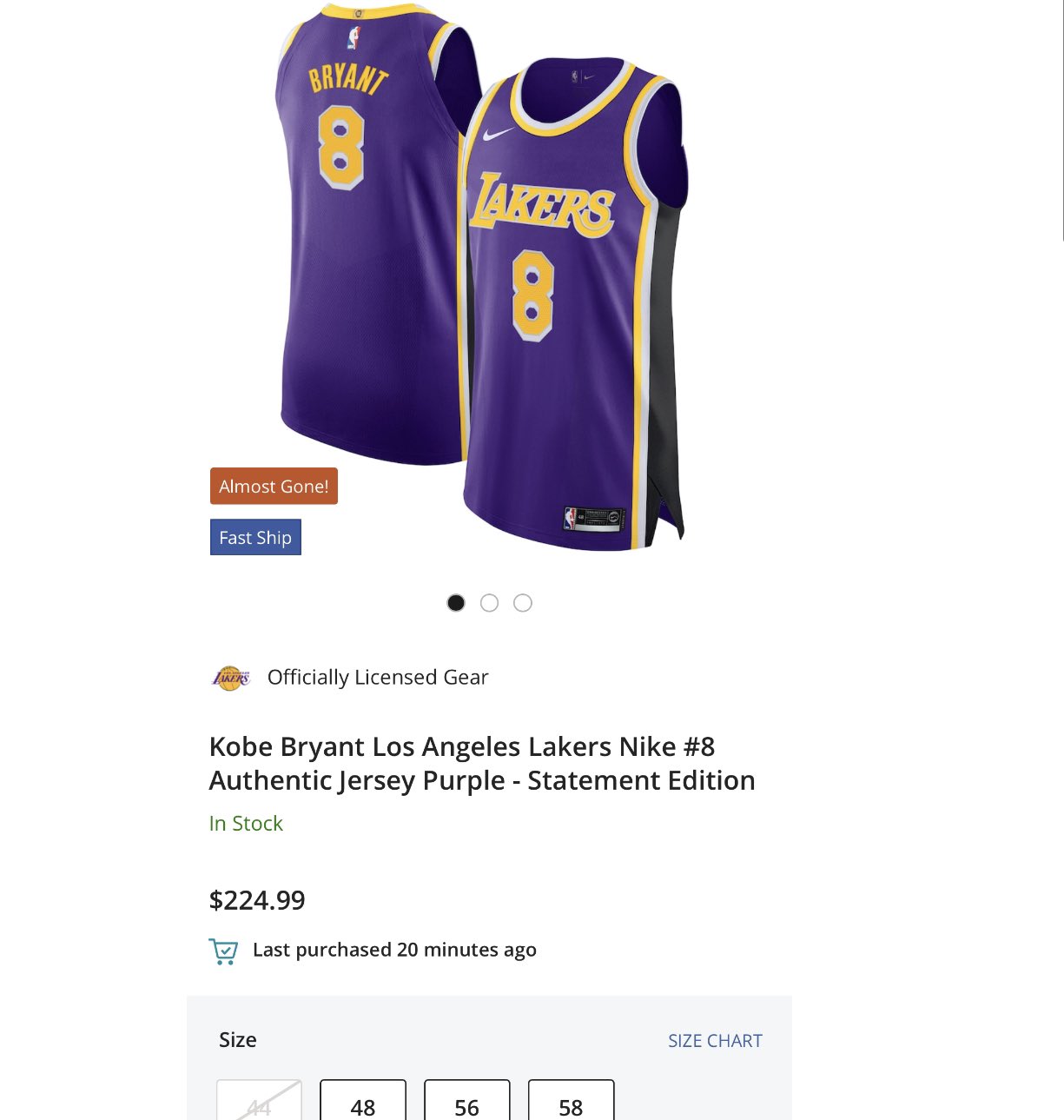 Nike Kobe Bryant Los Angeles Lakers Statement Edition Jersey Purple