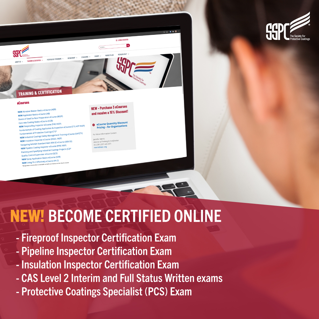 thesspc's tweet photo. You can now become certified online! Five of our certification exams can now be offered through GoToMeeting. Head on over to https://t.co/Acy52sU4Ur and check out the course page to register for the online certification. #SSPCTraining https://t.co/EbjZsj3Lk2
