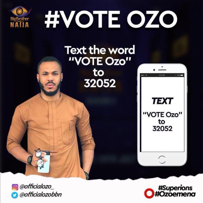 #BBNaija  Please Do this Elites, Ninjas Veehive #TheNeoTribe and Last but not least #Superions go and VOTE For Ozo. Please Icons if you can help us. May God bless all of you