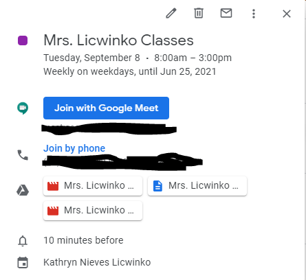 Ms_KatieNieves's tweet photo. If you're using the calendar to create a recurring link for Google Meet sessions, it saves all the recordings and chat transcripts to your daily event for easy access. That's great for finding a video to share with an absent student. https://t.co/aCO2GvFfrN