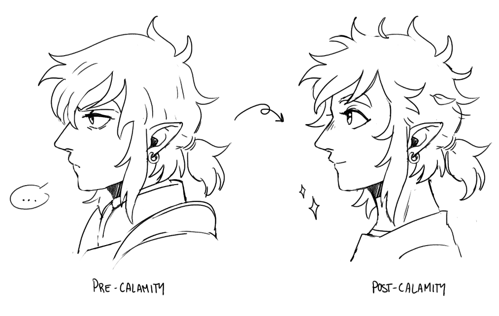calamity game means that i get to futher explore my headcanons for pre and post calamity link. 

tfw you have severe anxiety and depression so you take a century nap to forget all your worries and become a friendly and stupid wild boy 