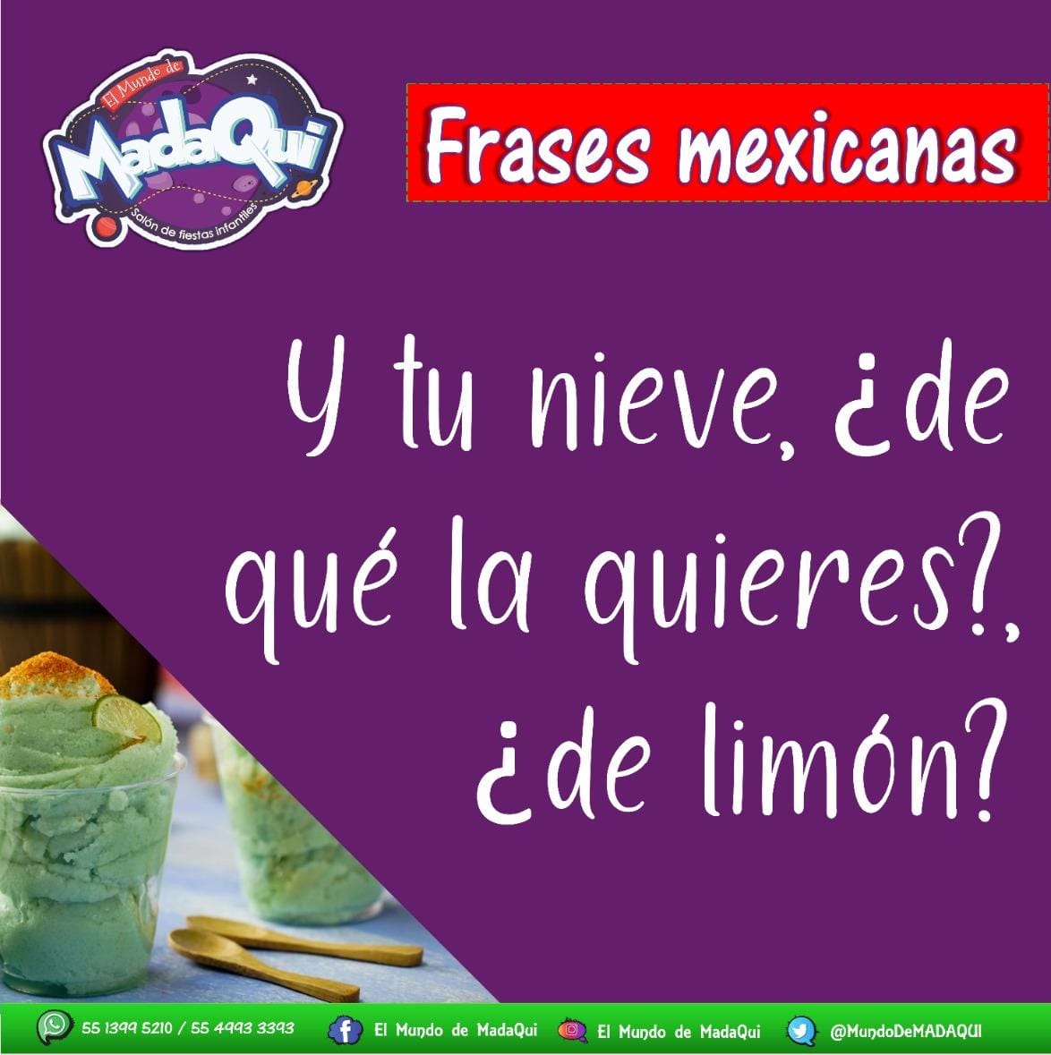 MundoDeMADAQUI's tweet photo. 🍧#SabíasQué en el Mundo de MadaQui el Paquete Especial incluye helado o nieve, ¡Sí! te invitamos a conocer nuestro paquetes de fiesta y lo mejor es que puedes apartar tu fecha. 🍨

🟣 ¡Visítanos! Contamos con todas las medidas preventivas de higiene.
#SalónDeFiestas https://t.co/CuX2CUHbWK