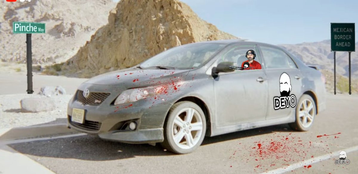 DEYOCLUB's tweet photo. Well, what do you know...I was in fact inside a Toyota Corolla on the south border of Taxes. However, all that blood was from hitting a deer and not what the SSA scammers said. The car was on Pinche Way near the Mexican border. #ScamAlert #Scamdemic #SSAScam https://t.co/a3yhspGPUF