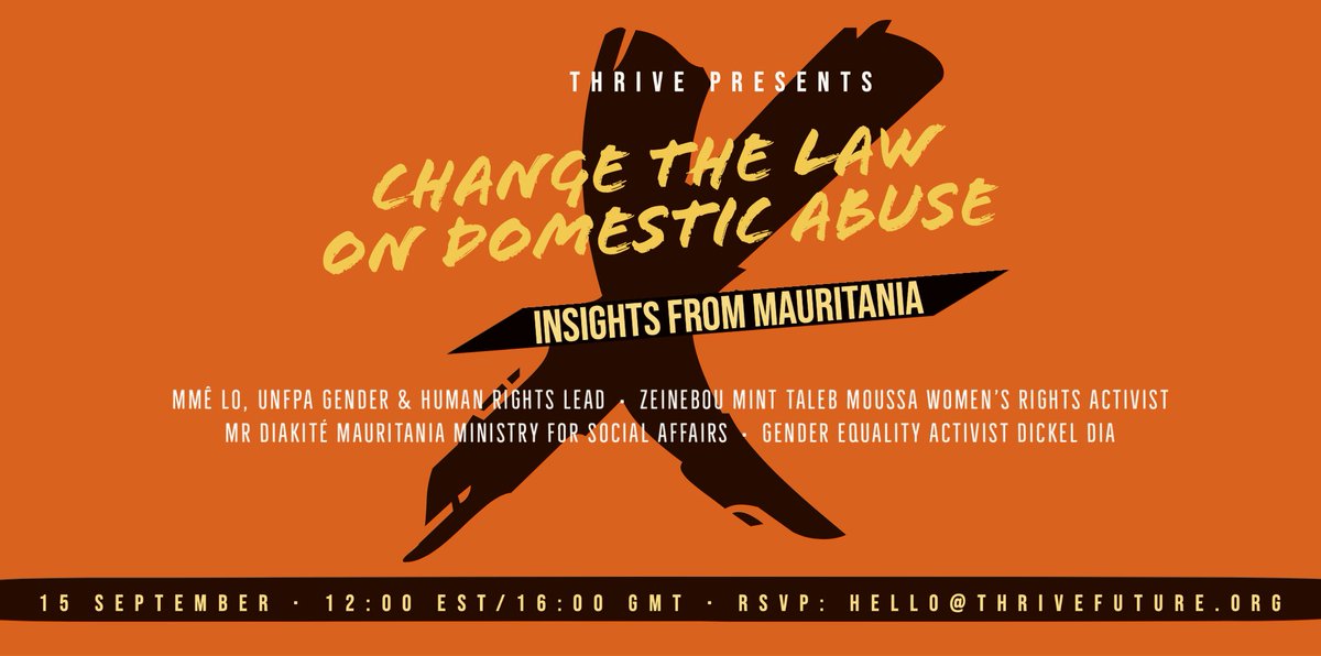 Change the Law on #Domestic Abuse - Insights from of Mauritania🇲🇷

Please sign up to the event👉 eventbrite.co.uk/e/changing-the…

@kabore10451367 <a href="/mabinguengom1/">Mabingue Ngom</a> <a href="/Atayeshe/">UNFPA Executive Director</a> <a href="/dienekeita/">Diene Keita</a> @OnuMauritanie <a href="/akobII/">A K Ohemeng-Boamah</a> @UNICEFMauritani <a href="/ohchrmauritania/">@UNDroitsHumainsMauritania</a> <a href="/PNUDMauritanie/">PNUD Mauritanie</a>