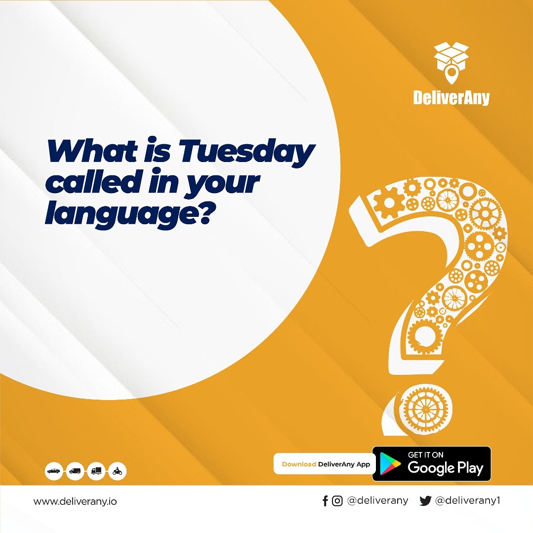 Deliverany1's tweet photo. In some cultures, the days of the week are named after events.

What is Tuesday called in your language and what does it mean?

#TuesdayThoughts #TuesdayTrivia #tuesdayvibes #TuesdayMotivation #tuesdayevening #tuesday #language #Deliverany https://t.co/8oN0jooxQs