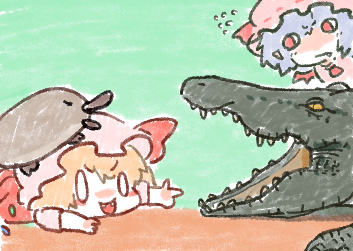 みて！おねえさま！ワニよ！すごいキバ！ Look, big sister! Crocodiles! Cool fangs!