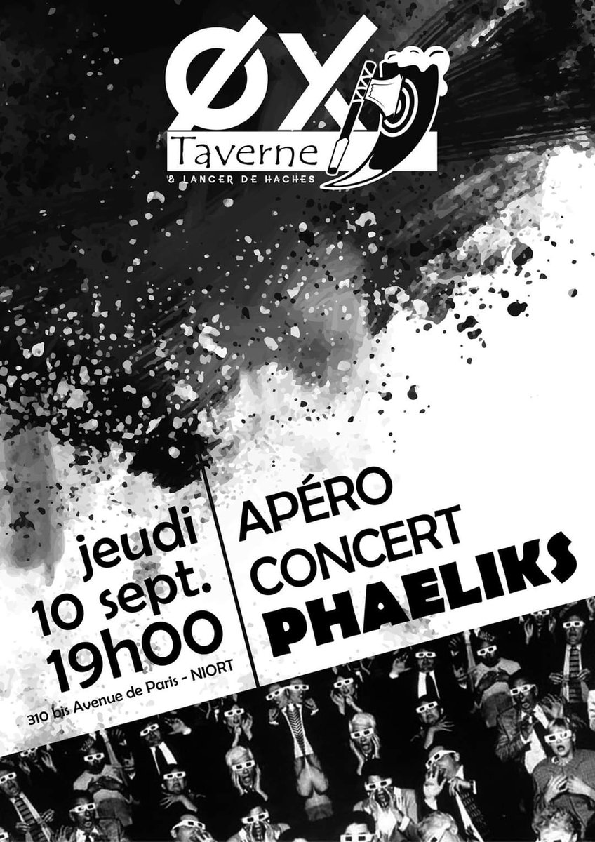 Hey oh let's go ! C'est aussi la rentrée coté concert 😎 
Si comme nous vous êtes en manque de live on vous propose pas moins de 2 soirées en mode apéro concert dans le grand jardin de l' OX Taverne
Avec Phaeliks le jeudi 10 et Evil Drop le vendredi 11 septembre  !!!
#Niort