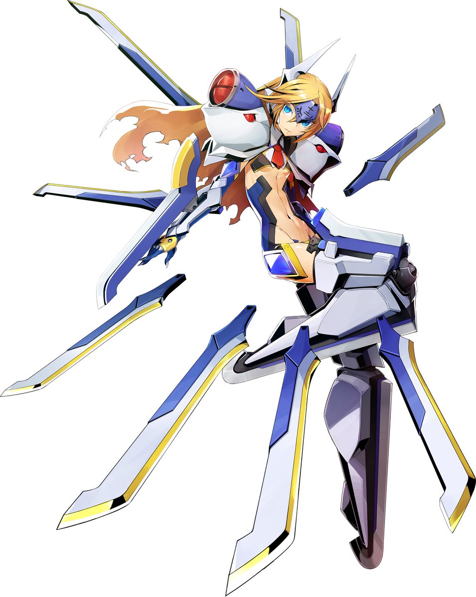 We got robotic waifus, three of them in fact, my favorite and personal best girl being nu13, blue and white colors, yellow and white is lambda, the blonde is mu 12