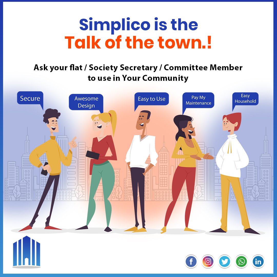 Mysimplico's tweet photo. Simplico is the Talk of the town.!
Ask your flat / Society Secretary / Committee Member
to use in Your Community.
Enroll your society now.
visit us at https://t.co/dNHu60JneD
#simplico #simplify #housingsociety #community #androidapp #iosapp https://t.co/STO3jSyDJf