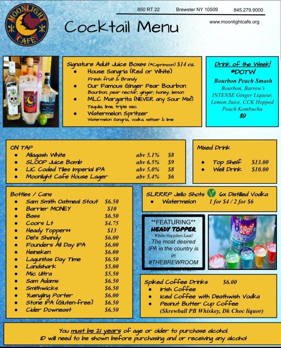 Moonlightmk850's tweet photo. This week's menu #relaxedfoodjoint #moonlightcafe #familyownedbusiness #cocktails #THEBREWROOM #MLC #supportlocal https://t.co/SawKWNd75m