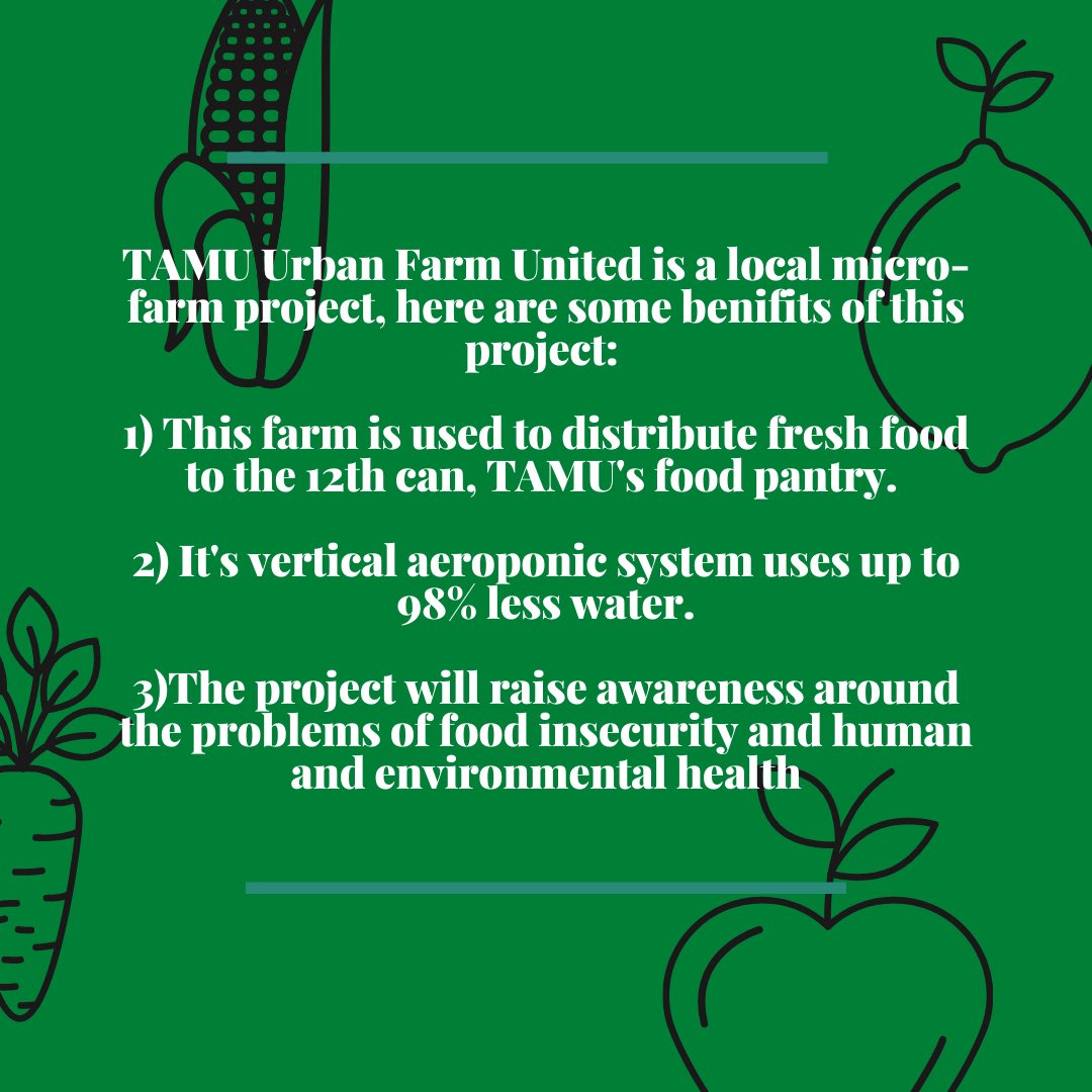 TAMUGreenFund's tweet photo. AGF grants have helped fund impactful projects such as TAMU Urban Farm United. Interested in applying for a grant? Join us for our informationals tonight at 6 pm, we look forward to seeing you there! https://t.co/VxQDwa5Aub