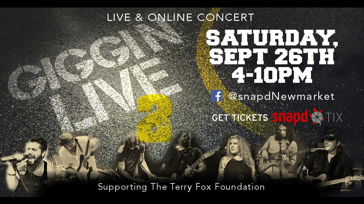 You're 3 days away from Giggin Live 3 on Sat Sept 26 from 4pm-8pm. Get tickets newmarket.snapd.com/events/view/13… or watch free livestream on facebook.com/snapdNewmarket/ Donations to <a href="/TerryFoxCanada/">Terry Fox Foundation</a> #live #music #aurora #bradford #georgina #newmarket #yorkregion