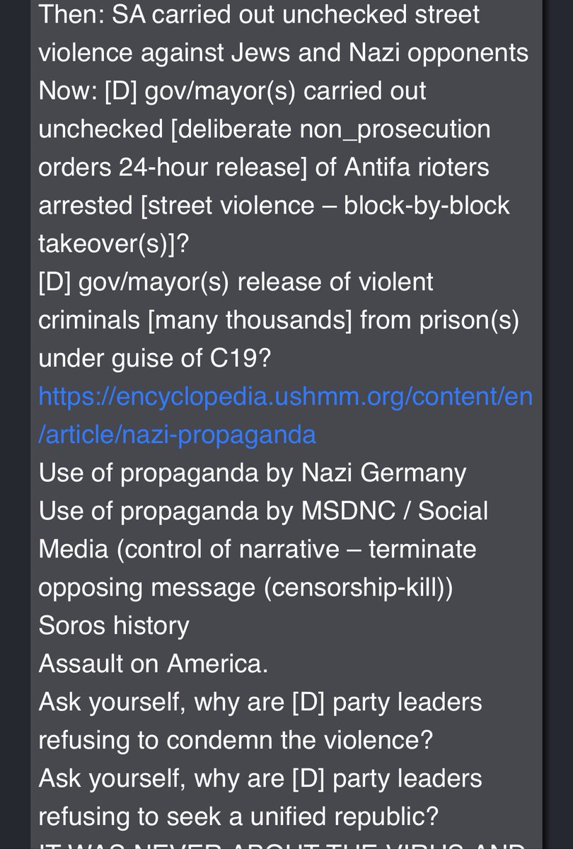 4635-takeover(s)]? [D] gov/mayor(s) release of violent criminals [many thousands] from prison(s) under guise of C19?  https://encyclopedia.ushmm.org/content/en/article/nazi-propagandaUse of propaganda by Nazi GermanyUse of propaganda by MSDNC / Social Media (control of narrative – terminate opposing message ...