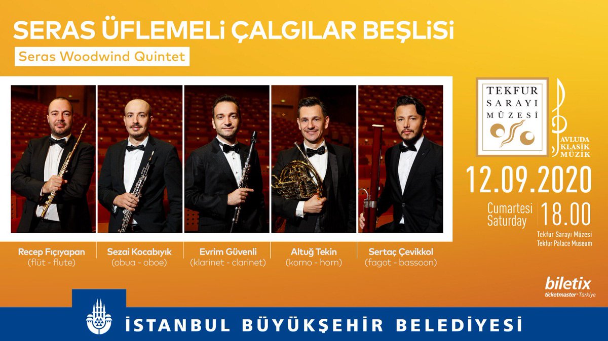 “Tekfur Sarayı Müzesi Avluda Klasik Müzik” 🎼 konserlerimizde bu hafta, klasik müzik dünyamıza yeni bir soluk getirmeyi hedefleyen "Seras-Üflemeli Çalgılar Beşlisi"ni ağırlayacağız.✨

🎫Biletix
📅 12 Eylül Cumartesi
🕐 18.00
📍 Tekfur Sarayı Müzesi, Edirnekapı

#ibb