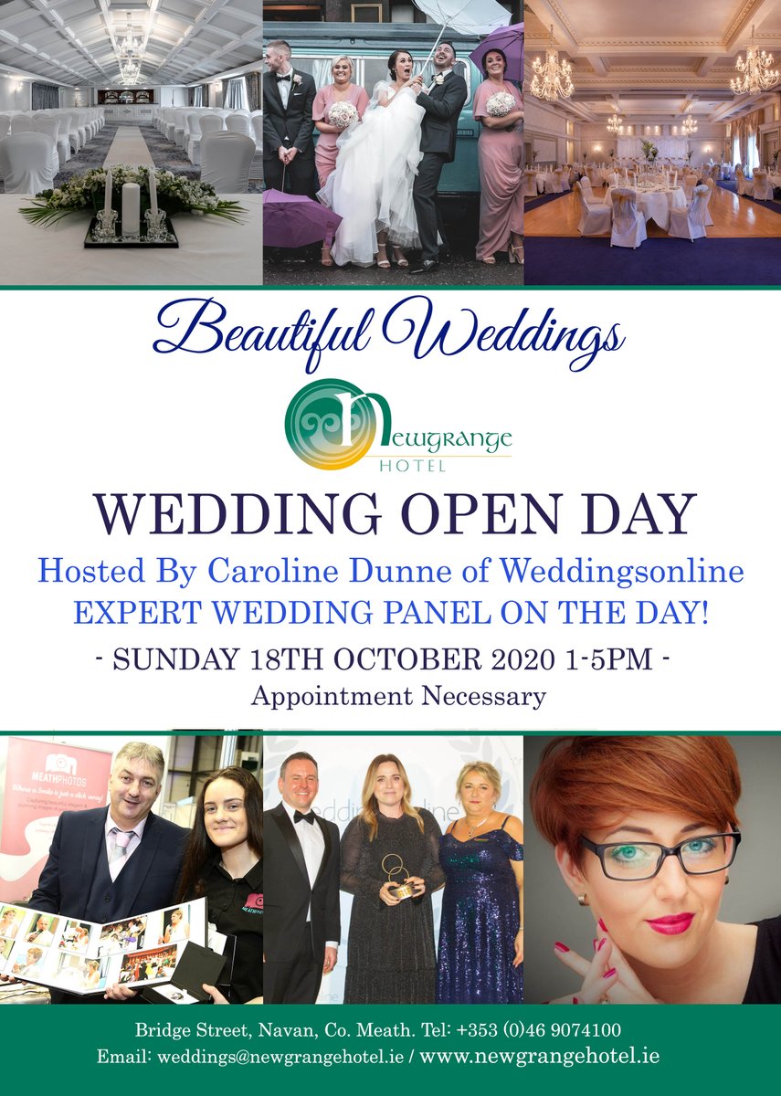 👰 🤵 We are delighted to announce our Autumn Wedding open day with the amazing Caroline Dunne from <a href="/weddingsonline/">weddingsonline</a>! Caroline will be hosting an expert panel including our very own Laura Colgan, Meath photos and lots more! 
Appointments are necessary on weddings@newgrangehotel.ie